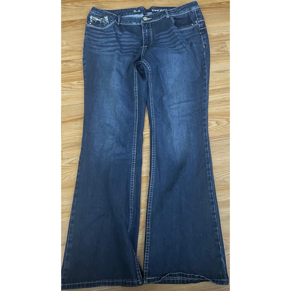 RinB Women's Embellished Pocket Denim Bootcut 4 Way Stretch Jeans Size 14